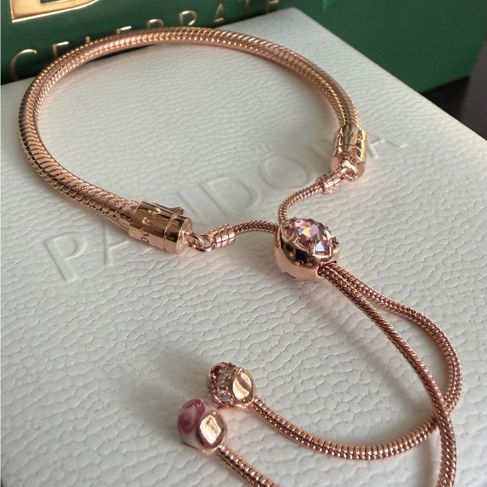 Pandora Radiant Rose Oriental Blooms Toggle Adjustable Bracelet